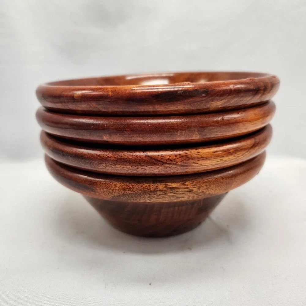 Segmented Walnut Wood FOUR Piece Salad Bowl set‎
